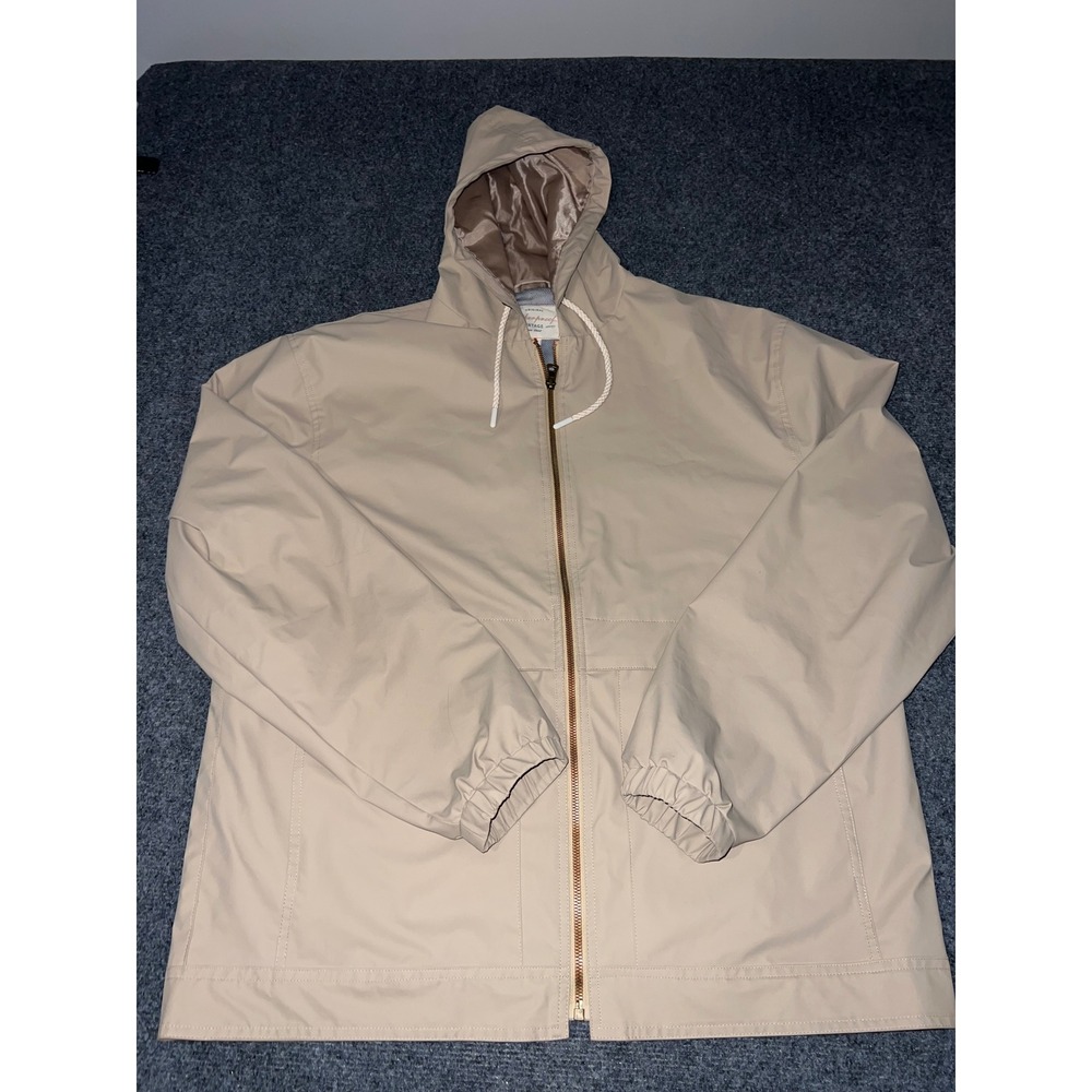 Weatherproof Vintage Mens XL Tan Hooded Windbreaker Full Zip Jacket Lightweight
